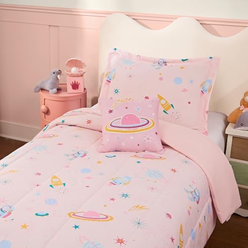 Twin Comforter Set for Girls-3 Pieces Pink Glow in the Dark Twin Bedding