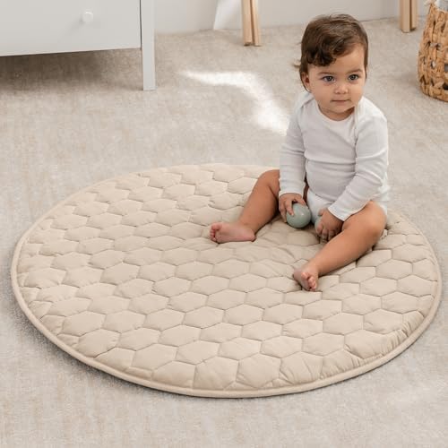 Comfy Cubs Round Kids Play Mat Small 36in Baby Floor Mat - Sand