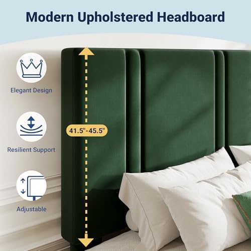 Allewie King Size Platform Bed Frame with Velvet Upholstered Headboard