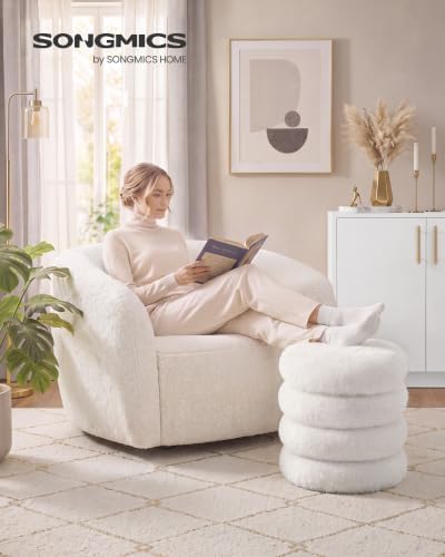 SONGMICS Round Ottoman with Storage, Vanity Stool, Plush Fabric