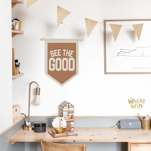 Wheatwin Inspirational See the Good Wall Hanging Pennant Flag Banner, Boho Neutral Motivational Positive Wall Decor for Kids Toddler Nursery Room Bedroom Playroom 15x11 Inch