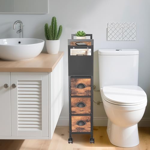 Oppro Small Narrow Side Tables, 3 Drawers Skinny Bedside Table Nightstand