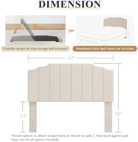 Befurtori Queen Size Headboard Only, Linen Wall Mount Headboard, Beige