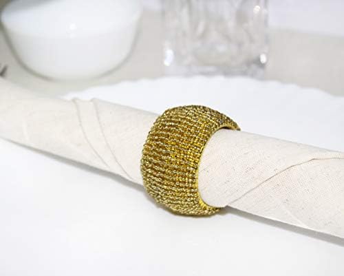 COTTON CRAFT Glitz Handmade Beaded Napkin Rings - Set of 12 - Gold