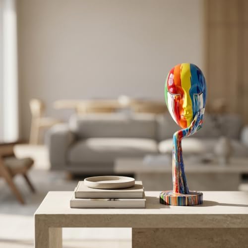 Simple Creative Colorful Female Face Art Statue Thinker Sculpture Abstract Character Crafts Ornament Home Office Bedroom Living Room Study Decoration (Large 15.3x4.9x4.9in)