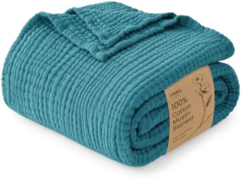 Love's cabin 100% Cotton Muslin Blanket Queen Size for Bed, Teal