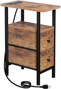LOAKEKEL Narrow End Table with Charging Station, Small Nightstand
