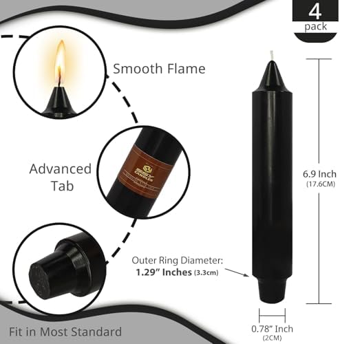 NJAO HOO Black Short Taper Candle 7 Inch Halloween Candlesticks Unscented Dripless Tapered Candle Set for Home Decor Wedding Party Dinner Candles, 4 Pack