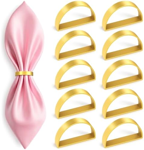 Gold Napkin Rings Set of 10, Modern Semicircle Holders for Weddings