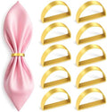 Gold Napkin Rings Set of 10, Modern Semicircle Holders for Weddings