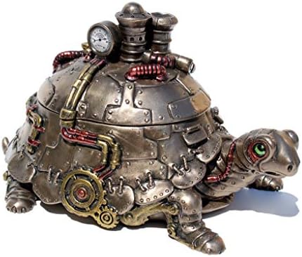 Veronese Design Steampunk Turtle Trinket Box - Antique Bronze Jewelry Storage Box with Secret Compartment, Cold Cast Resin Decorative Statue, 7.25" Long Gift for Women