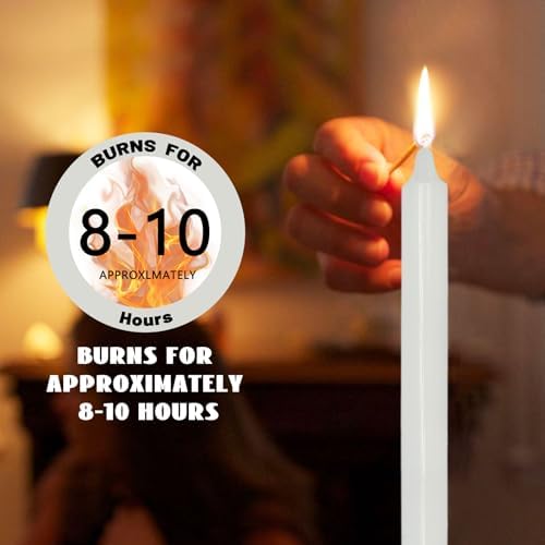 NJAO HOO White Candlesticks 10 Inch Handmade Dripless Taper Candles Unscented Colored Candle Set - Up to 9-11 Hours Burn, Pack of 4