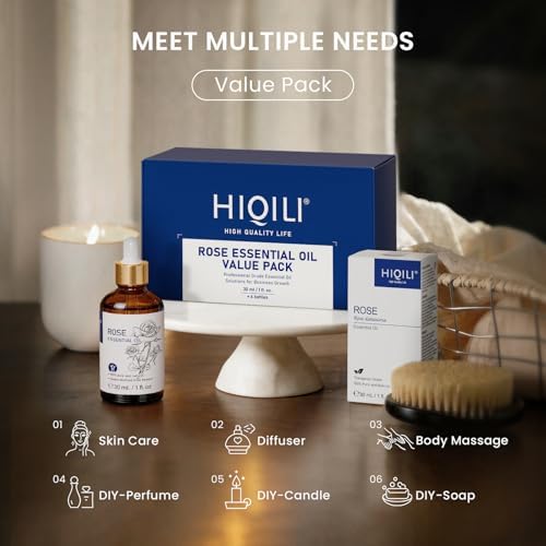 HIQILI Rose Fragrance Oil Set, 6-Pack for Skin, Diffuser & DIY Use