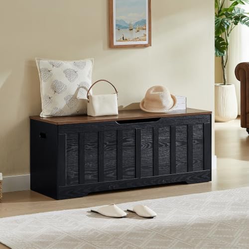 VANKILEY 47.2" Storage Chest Extra Large, Storage Bench.(Black+Brown)