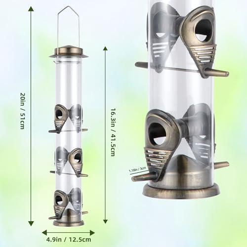 MIXXIDEA 2PK Metal Bird Feeders with 6 Feeding Ports,Tube Bird Feeder with Steel Hanger,Hard Plastic Wild Bird Feeder for Outdoors Hanging, Attracting Birds in Your Lawn, Garden, Balcony (Bronze)