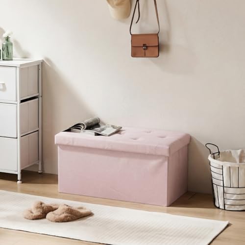 DUMOS 30 Inch Foldable Storage Ottoman Bench, Large Ottoman with Storage