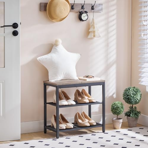 HOOBRO Shoe Bench, 3-Tier Shoe Rack,Industrial Shoe Organizer Storage Bench