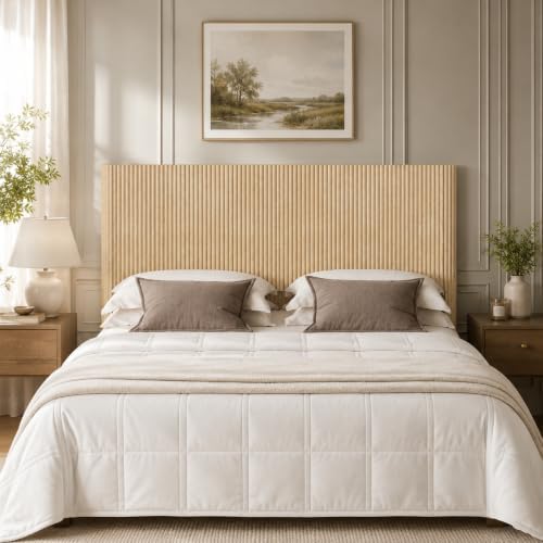 Queen Size Oak Wood Headboard Only, Farmhouse Fluted Head Board, Bohemian Style Bed Frame Headboards, Arched Corrugated, Easy Assembly