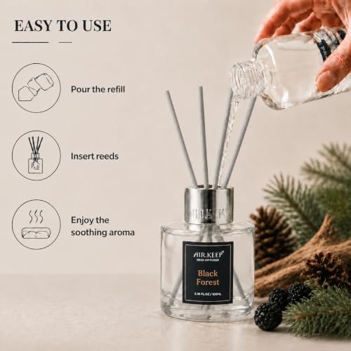 Airkeep Black Forest Reed Diffuser Refill – 6.76 fl oz – Premium Scented Oil for Home Aromatherapy – Long-Lasting Fragrance for Reed Diffusers – Perfect for Bathroom, Bedroom & Home Decor
