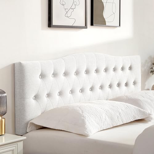 Tufted Headboard Full Size, Solid Wood Adjustable Height Head Board, White