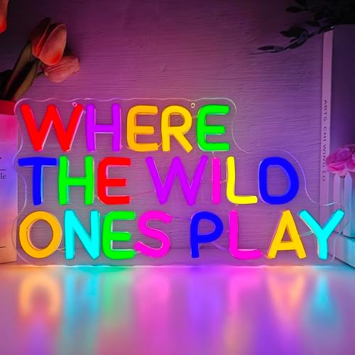 Where The Wild Ones Play Neon Sign Dimmable Playroom Led Wall Decor Kids Play Room Neon Lights for Wall Decor Jungle Nursery Wall Art for Toddler Children