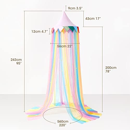 LOAOL Bed Canopy for Kids, Girls Room Decor, Rainbow Gradient Mesh Net