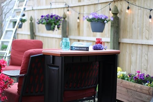 Single Bar Set Includes 2 Barstools Redwood Top & Black Base Ideal for Patio Hot Tub Area Backyard Durable WeatherResistant Design Easy Nohardware Assembly Proudly Made in USA