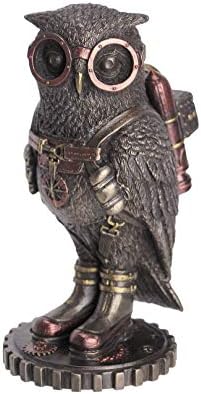 JFSM INC. Steampunk Owl Statue Figurine - 6 Inch Bronze Aviator Owl with Jetpack, Goggles & Gears - Decorative Resin Sculpture for Home Office Desk Decor