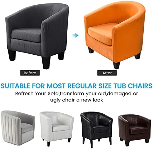 MIFXIN 2 Pieces Velvet Tub Chair Covers with Cushion Cover Stretch Soft Removable Tub Chair Slipcovers Armchair Sofa Couch Furniture Protector Cover for Living Room Club Bar Counter (Orange)