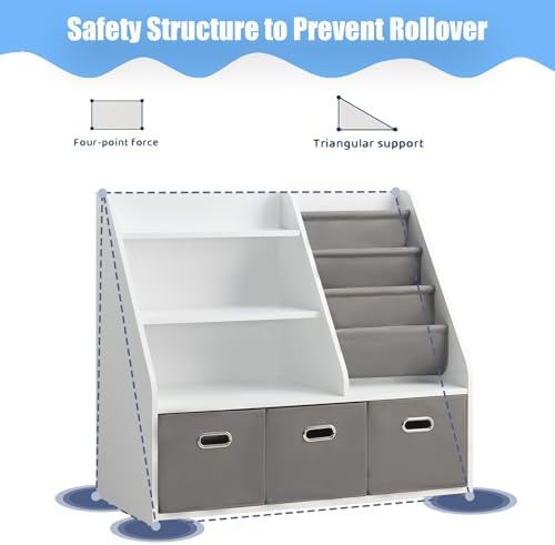 Kids Bookshelf and Toy Storage Drawers & Side Sling Book Rack
