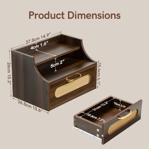Afuly Floating Nightstand with Drawer, Walnut Bedside Table Wall Mounted