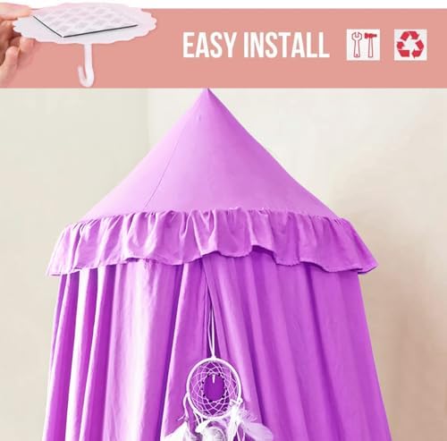 Kertnic Decor Princess Canopy for Girls Bed, Soft Smooth Playing Tent Canopy Room Decoration Castle, Dreamy Mosquito Net Bedding, Reading Nook Canopies in Home (Purple)