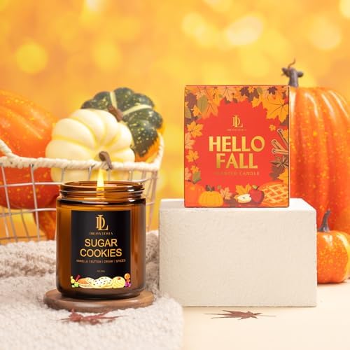 DL DREAMY DEWLA Fall Candle, Sugar Cookies Scented for Home, 7oz Soy Wax