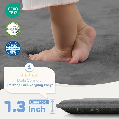 1.3" Thick Baby Play Mat 39x59 Memory Foam Play Mat, Dark Grey