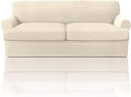 PrinceDeco T Cushion Sofa Slipcover 3 Pieces Sofa Covers for T Cushion Couch Soft Couch Covers Sofa Slip Cover Furniture Covers with 2 Individual T Shape Seat Covers Width Up to 88", Natural