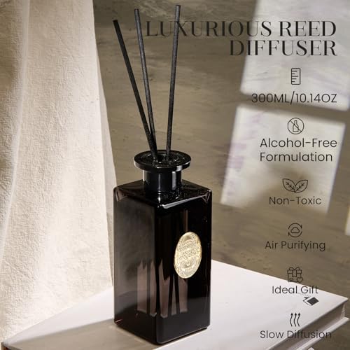 M&SENSE 10.14 oz Large Reed Diffuser Set | Sandalwood Vanilla Scent Oil Diffuser with Sticks | Hotel Collection Non-Toxic Essential Oil |for Bedroom Bathroom Living Room