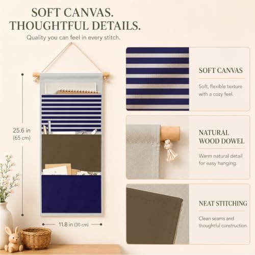 IAXIC Wall Organizer, Striped Canvas Storage for Bedroom Nursery Room