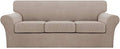 Turquoize 4 Piece Sofa Covers for 3 Cushion Couch Sofa Slipcover Soft Couch Cover for Dogs Washable Furniture Cover with 3 Individual Large Cushion Covers Feature Fabric (Large Sofa, Sand)