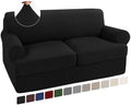 Turquoize 3 Piece T Cushion Loveseat Slipcovers Sofa Cover for 2 Cushion Couch Cover Washable Sofa Slipcover Furniture Covers with 2 Individual T Cushion Seat Covers (2 Cushion Loveseat, Black)