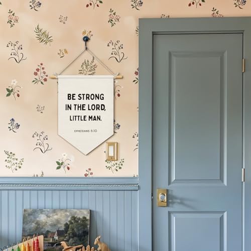 Christian Wall Decor for Classroom,Motivational Banner for Boys Bedroom Playroom, Be Strong in the Lord Little Man Bible Verse Wall Hanging Pennant Flag Banner, 15x11 Inch
