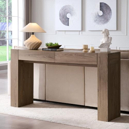 OKD 63" Console Table with Drawers, Thick Block Entryway Table, Alder Grey
