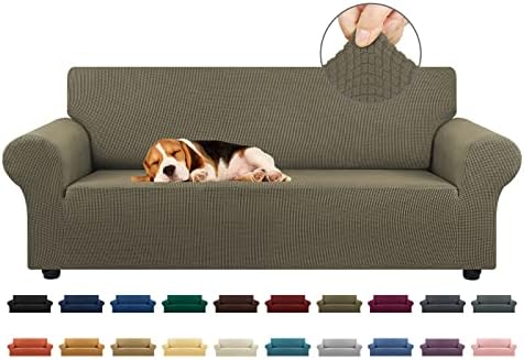 KEKUOU Stretch Couch Covers for Sofa, 3 Cushion Couch Slipcover,Khaki