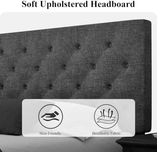 HOMBCK Queen Bed Frame with Adjustable Headboard, Dark Grey