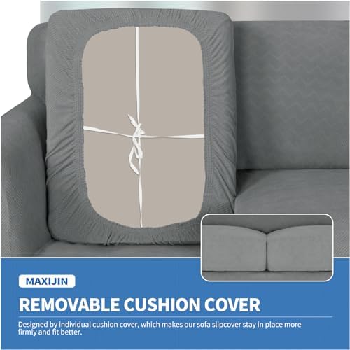 MAXIJIN 3 Piece Couch Covers for 2 Cushion Couch Sofa Cover, Stretch Loveseat Sofa Slipcovers for Sofas with 2 Large Cushions, Thick Dogs Pet Furniture Covers (71"-91", Light Gray)