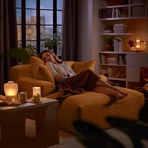 66" Chaise Lounge Chair Indoor, Corduroy Upholstered Reading Chair Oversized Boneless Chair with Deep Seat, Cloud Lounge Chair with 3 Pillows for Living Room, Bedroom, No Assembly Required