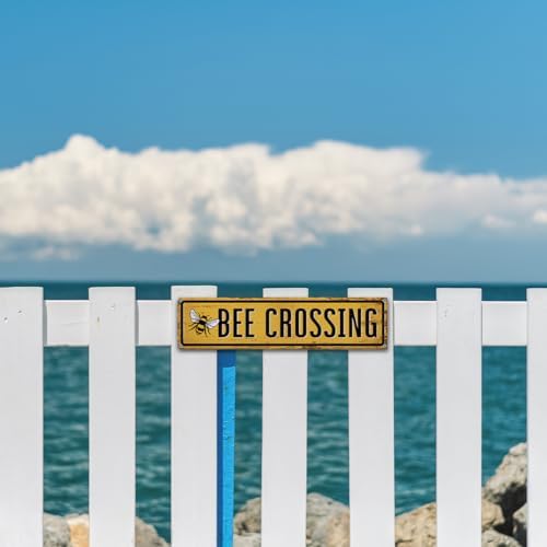 Rustic Farmhouse Metal Tin Sign, Bee Crossing Sign, Vintage Animal Road Signs for Porch, Yard, and Farmhouse, Animal Crossing Warning Signs, Perfect for Garden and Road, 15.7 x 3.9 inches