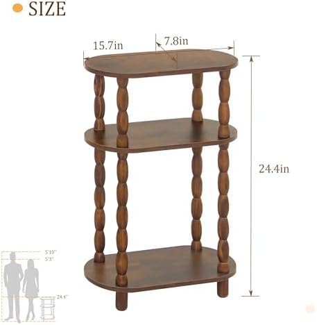 MaxSmeo Small Narrow Side Table, 3-Tier Narrow Nightstand for Small Space