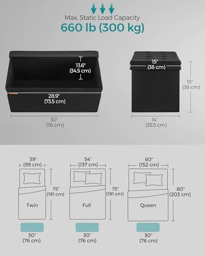 SONGMICS 30 Inches Storage Ottoman, Foldable Bench with Flipping Lid