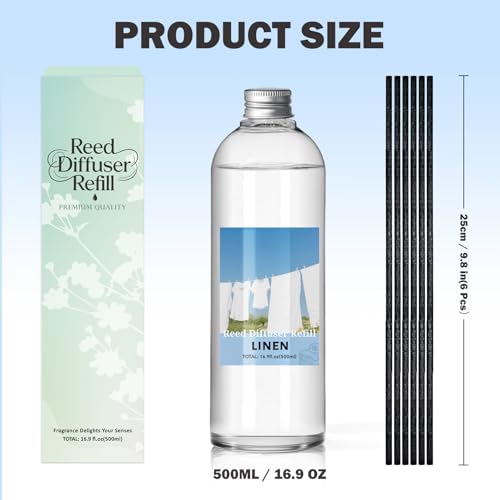 SCENTORINI Linen Diffuser Reed Diffuser Oil Refill, 16.9 FL OZ & 6 Sticks