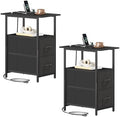 Somdot End Table Set of 2 with Charging Station, 2 Drawers, Slim Side Table